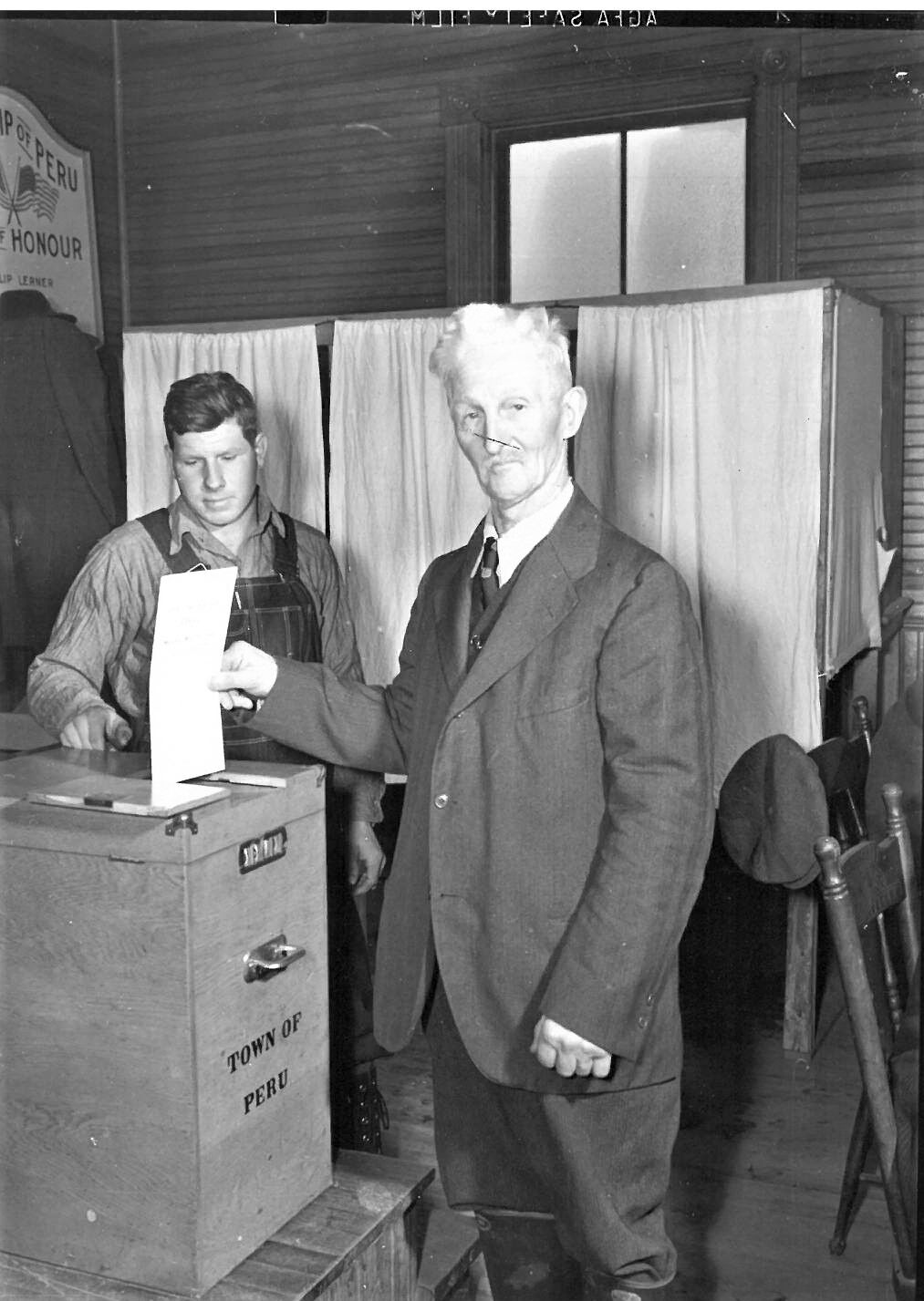 Peru's oldest voter casting his vote, 1951